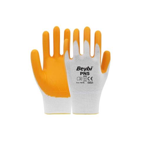 BEYBİ PN5 SARI POLYESTER ÖRME NİTRİL ELDİVEN 10 no 1 Çift