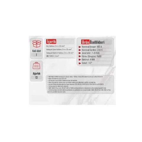 STAYER MIG 165 GAZALTI KAYNAK MAKİNASI 13 kğ Çanta Tip 220 Volt GAZ ALTI-TİG