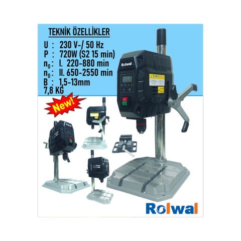 ROLWAL DP27013 SÜTUNLU MATKAP 13 mm MİNİ MASA ÜSTÜ Mengeneli Dijital Göstergeli