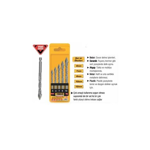 DMAX DMX4721 ÇOK AMAÇLI MATKAP UCU 5 PARÇA BETON-FAYANS-MERMER-AHŞAP-TAHTA-MOBİLYA-METAL-HAFİF-PLASTİK YÜZEYLERDE