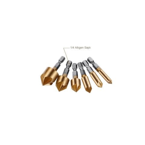 6 Parça HAVŞA AÇMA SETİ TİTANYUM KAPLI 1/4 BİTS SAPLI HSS HAVŞA MATKAP UCU