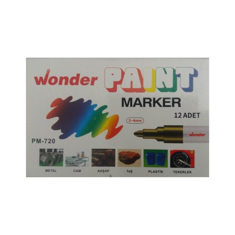 WONDER Mavi PAİNT MARKER YAZI ve RÖTÜŞ KALEMİ PM-720 AHŞAP-METAL-SERAMİK-CAM-TAŞ-PLASTİK İŞARET KALEMİ