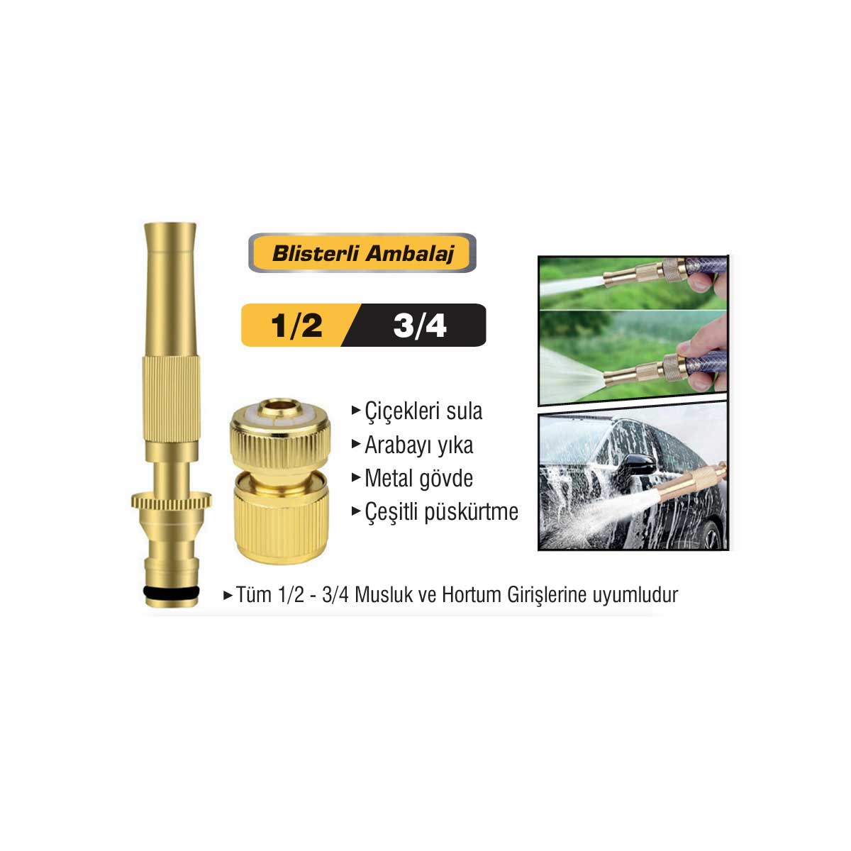 DMAX DMX4198 TAZYİKLİ HORTUM APARATI  1/2 - 3/4 Oto Yıkama Araç Yıkama Sulama Fiskiye Fıskıye