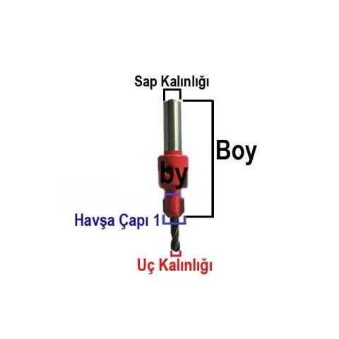 3 mm HAVŞA AÇMA UCU HSS Sap 8 mm Havşa matkabı Ahşap Ucu