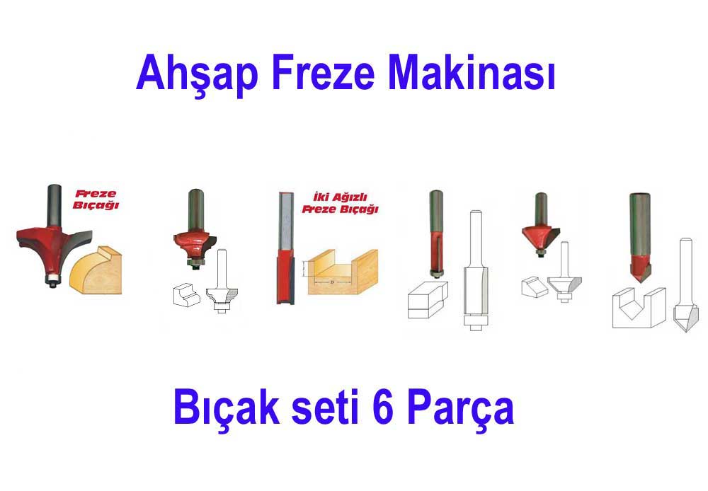 6 PARÇA 12 mm AHŞAP FREZE BIÇAĞI SETİ BALIK SIRTI-PAH-MOTİF-KANAL-TEMİZLEME-KOMPOZİT AHŞAP FREZE UCU