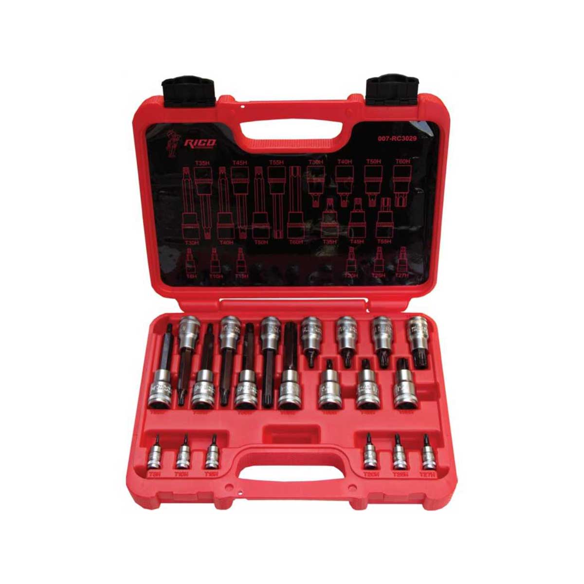 RİCO 1/4\'\'-1/2\'\' 20 PARÇA DELİKLİ TORX LOKMA SETİ CR-V 007-RC3029
