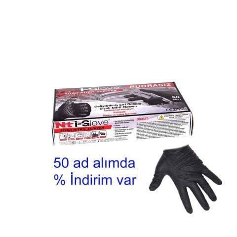 NT İ-GLOVE XL 6 mil NİTRİL ELDİVEN SİYAH fiyat 1 ad GELİŞTİRİLMİŞ SIRT DOKULU Servis Hizmetleri Endüstriyel IGNS6XL5 Sağ ve Sol Elde Kullanılır 50 ad Alımda indirim var