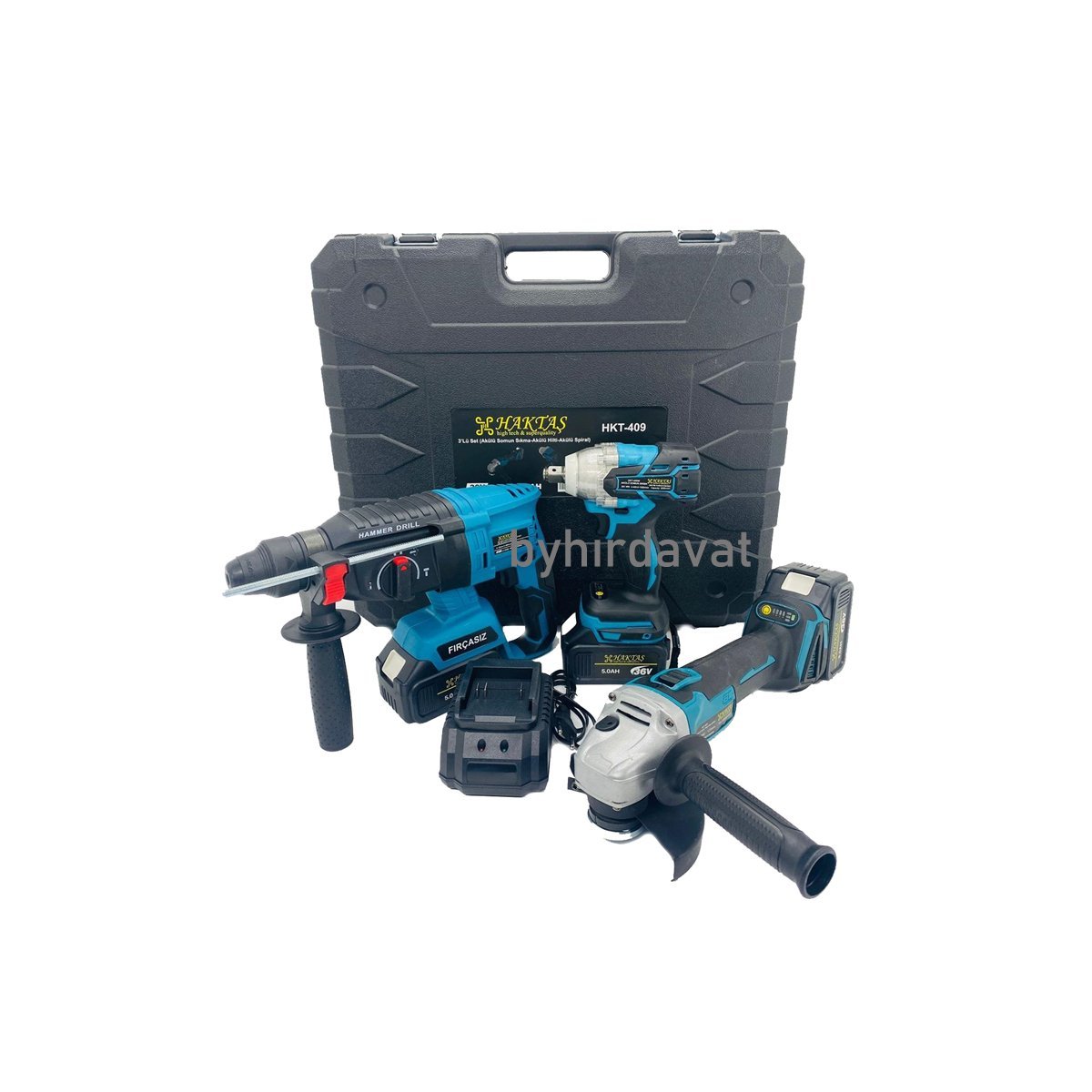HAKTAŞ HKT409 AKÜLÜ KIRICI/DELİCİ-TAŞLAMA-SOMUN SIKMA 3 lü SET KÖMÜRSÜZ MOTOR 3 ad Lityum Batarya Akü