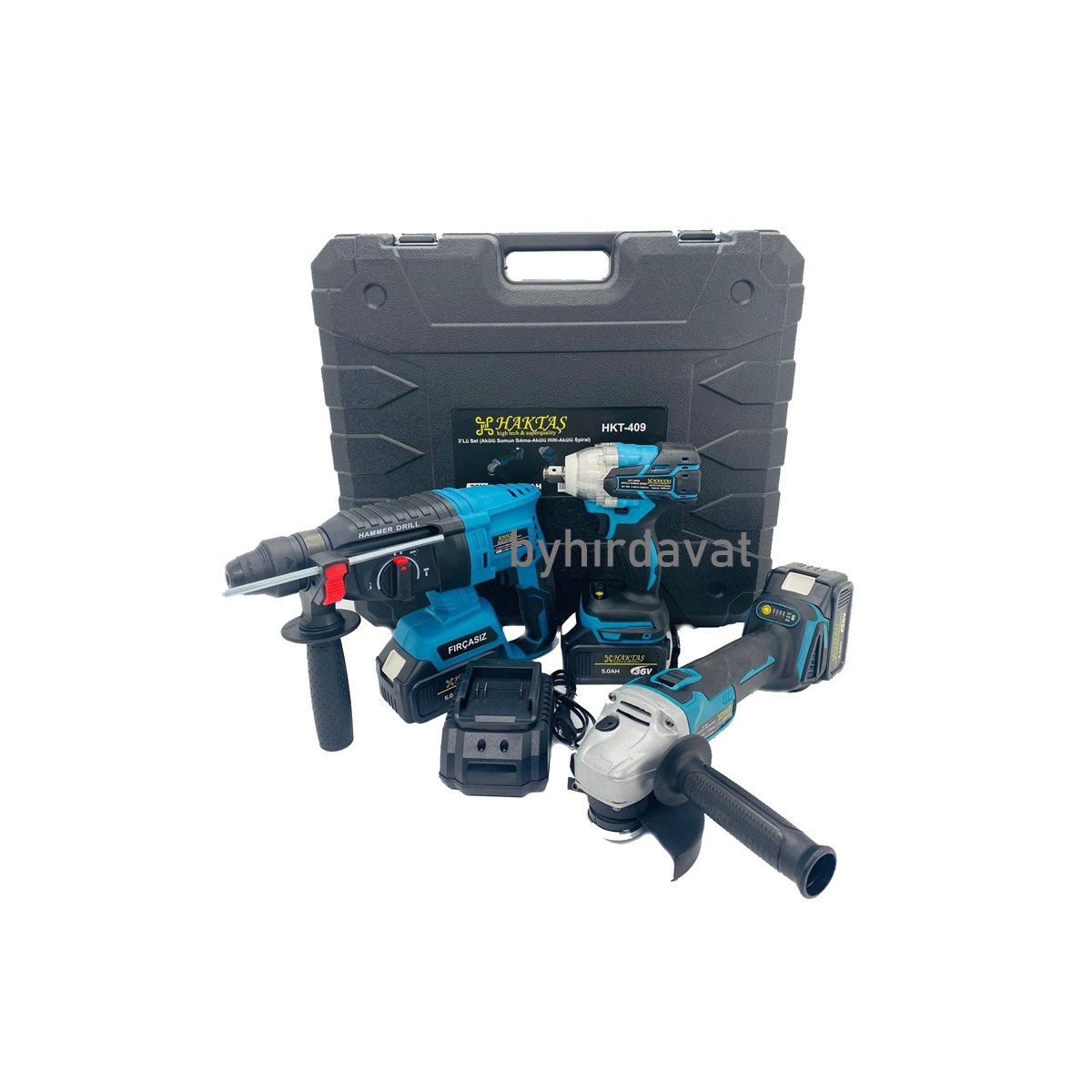 HAKTAŞ HKT409 AKÜLÜ KIRICI/DELİCİ-TAŞLAMA-SOMUN SIKMA 3 lü SET KÖMÜRSÜZ MOTOR 3 ad Lityum Batarya Akü