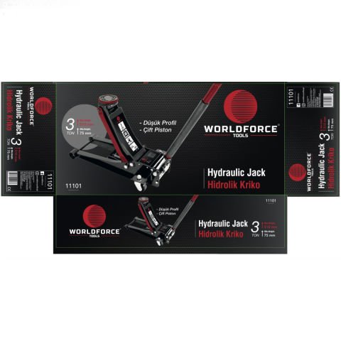 WORLDFORCE 3 Ton ARABALI ZEMİN KRİKO Hidrolik Düşük Profil ÇİFT PİSTON 11101