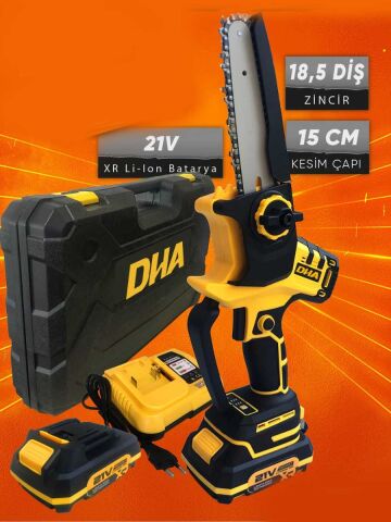 DHA XR Lİ-ON 15 cm AKÜLÜ TESTERE ZİNCİRLİ 21 Volt AĞAÇ KESME TESTERESİ 2 ad Lityum Akü BUDAMA TESTERESİ Şömine-Mangal-Soba