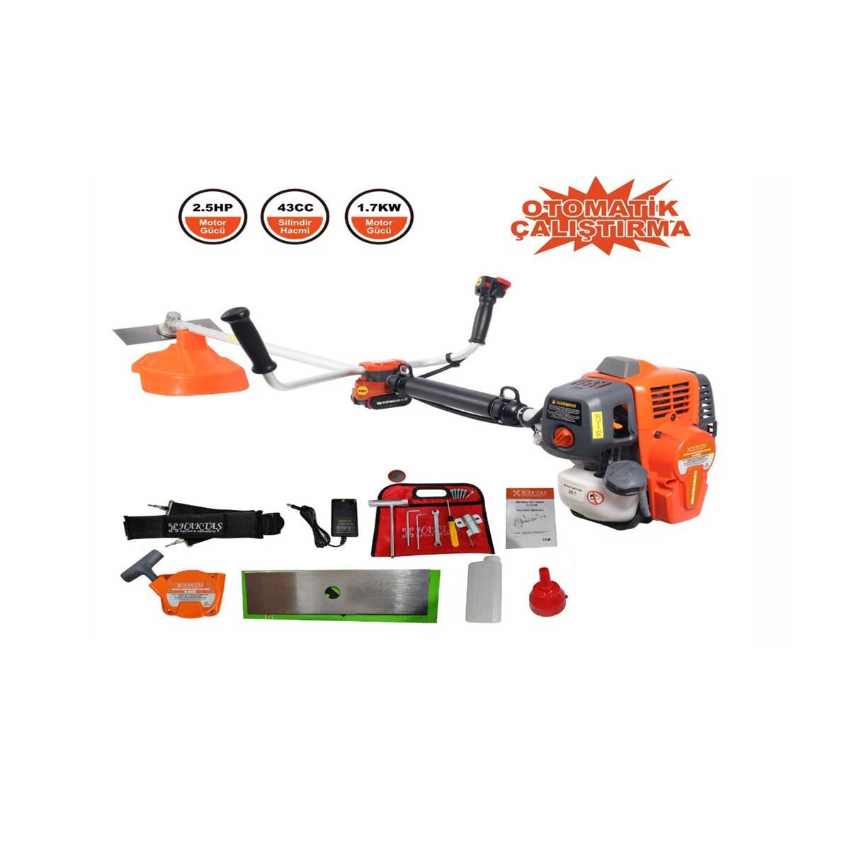 HAKTAŞ JS-CG430 BENZİNLİ YAN TIRPAN Otomatik Çalıştırma Sistemli 43CC MOTORLU TIRPAN Akülü Şarjlı