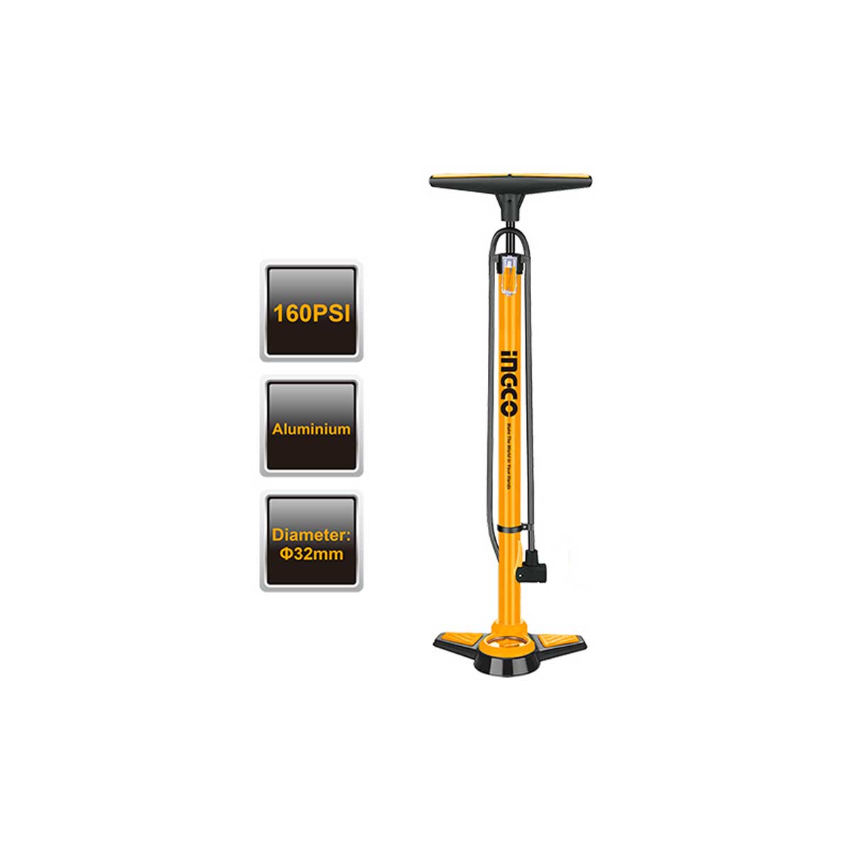 İNGCO  ING-MPP3201 HAVA POMPASI SAATLİ 160 PSI EL POMPASI BİSİKLET-MOPET-MOTORSIKLET-TAKSİ-OTO-HAVUZ ŞİŞİRME Kaliteli Ürün