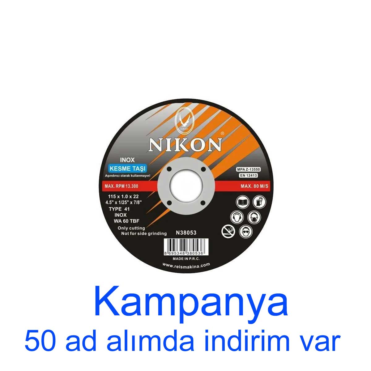 NIKON FLEX 115x1.0x22 mm INOX METAL KESME TAŞI Düz KESİCİ TAŞ NIK38053 AVUÇ TAŞLAMA NİKON STAINLESS STEEL