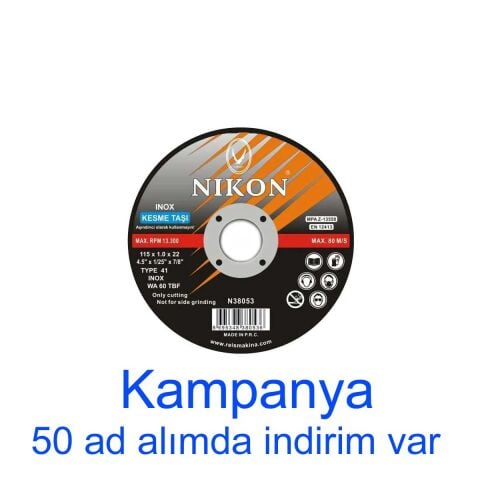 NIKON FLEX 115x1.0x22 mm INOX METAL KESME TAŞI Düz KESİCİ TAŞ NIK38053 AVUÇ TAŞLAMA NİKON STAINLESS STEEL