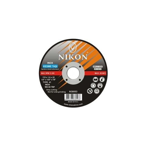 NIKON FLEX 115x1.0x22 mm INOX METAL KESME TAŞI Düz KESİCİ TAŞ NIK38053 AVUÇ TAŞLAMA NİKON STAINLESS STEEL