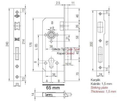 TURSAN SİLİNDİRLİ GÖMME KİLİT NİKEL 35 mm 303 Barelli 3 Anahtar