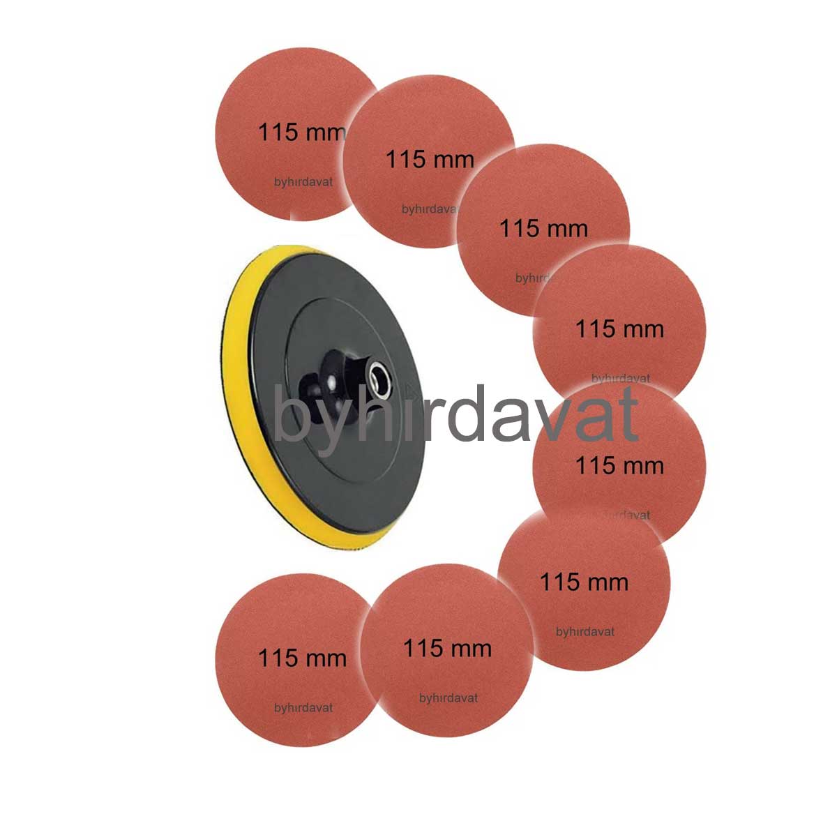 115 mm CIRT ZIMPARA ve 115 mm Cırt Zımpara Tabanı 7 Parça Set Kahve Renk Cırtlı Zımpara 40-60-80-100-120-150-180-280 kum