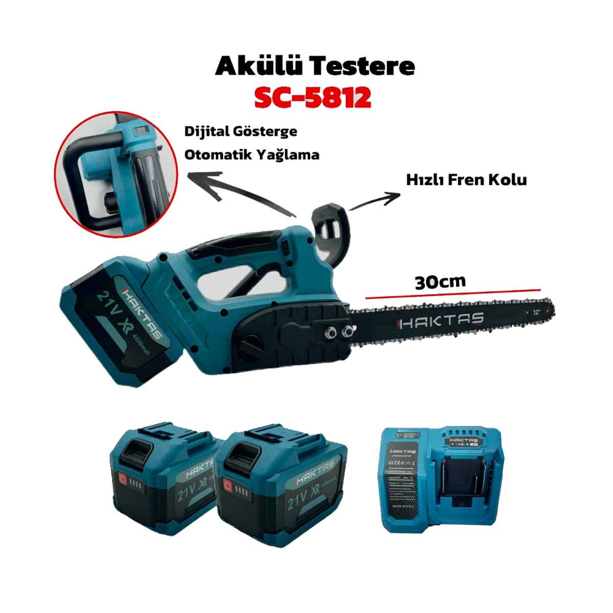 HAKTAŞ SC5812 ŞARJLI ZİNCİRLİ TESTERE 12 inç 30 cm AKÜLÜ ZİNCİRLİ MOTOR AKÜLÜ TESTERE TESTERESİ AĞAÇ KESME