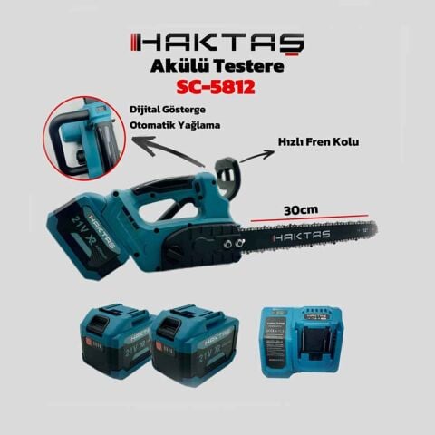 HAKTAŞ SC5812 ŞARJLI ZİNCİRLİ TESTERE 12 inç 30 cm AKÜLÜ ZİNCİRLİ MOTOR AKÜLÜ TESTERE TESTERESİ AĞAÇ KESME