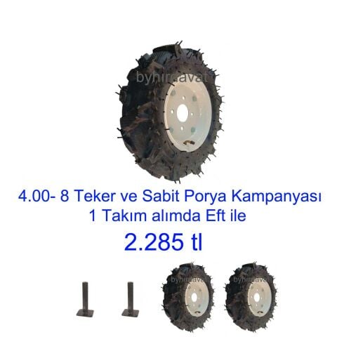 8 Jant 4.00-8 JANTLI Havalı TEKER 58 mm ÇAPA MAKİNASI-REMORK-TARIM BASİT ÜRÜN MONTAJLI PORYA UYAR