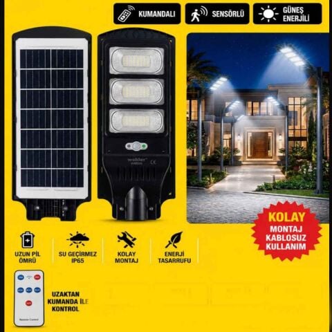 WELDER SOLAR LİGHT WM008 Dötlü SOKAK LAMBASI GÜNEŞ ENERJİLİLED PROJEKTÖR  Uzaktan Kumandalı Sensörlü
