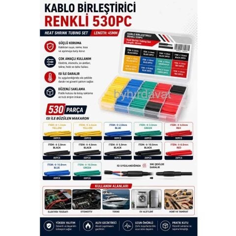 530 Parça KABLO BİRLEŞTİRİCİ Set ISI İLE BÜZÜLEN MAKARON ELEKTRİK TESİSATI-OTOMOTİV-TEKNE-YAT-EV ALETLERİ-HOBİ ve TAMİRAT