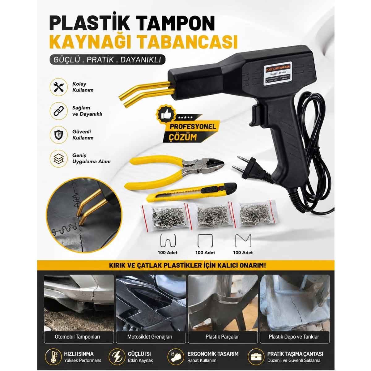PLASTİK TAMPON KAYNAK MAKİNASI Set OTOMOTİV-PLASTİK PARÇALAR-DEPO ve TANKLAR-MOTORSIKLET Kırık Çatlak lar için Kalıcı Çözüm