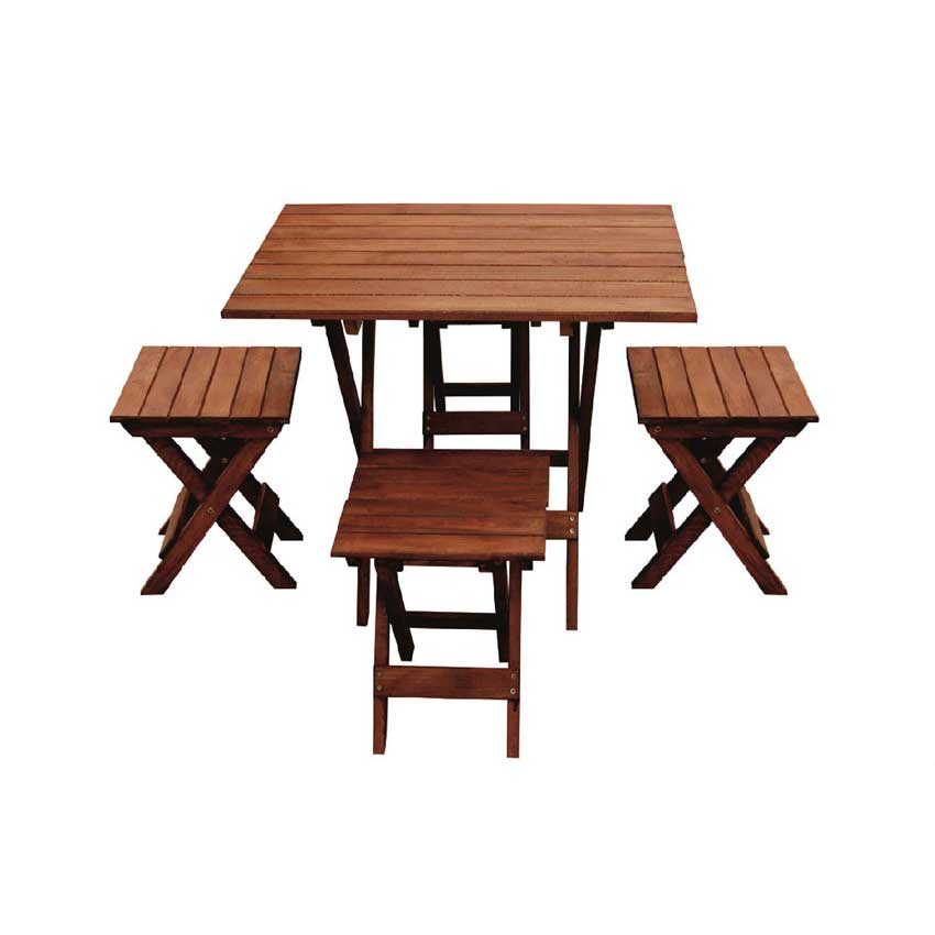 KATLANIR AHŞAP BAHÇE KAMP MASA TABURE 5 li SET