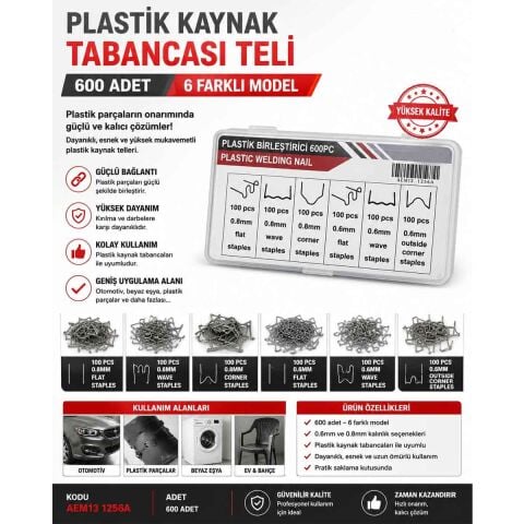 600 Parça PLASTİK TAMPON KAYNAK MAKİNASI Ucu Seti 6 Farklı Model OTOMOTİV-PLASTİK PARÇALAR-DEPO ve TANKLAR-MOTORSIKLET Kırık Çatlak lar için Kalıcı Çözüm