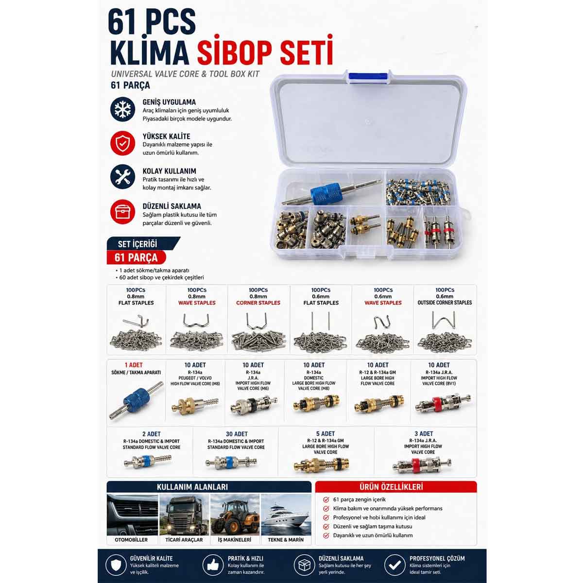 61 Parça KLİMA SİBOP Seti OTOMOBİLLER-TİCARİ ARAÇLAR-İŞ MAKİNALARI-TEKNE ve MARİN