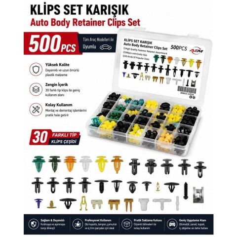 500 Parça AUTO KLİPS Seti UNİVERSAL Kapı Döşemeleri-Motor Kaputu-Tampon Bağlantıları-Bağaj ve İç Bağlantılar OTOMOBİL KAMYON KAMYONET ARAZİ ARACI KARIŞIK RENK ve MODEL