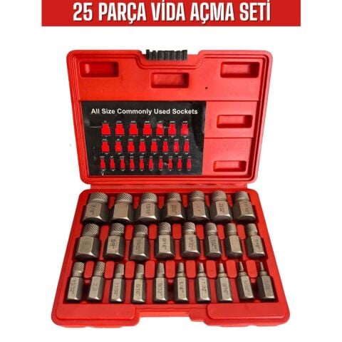 25 Parça TERS DİŞ KILAVUZ HIZLI VİDA ÇIKARICI HASARLI KIRIK CİVATA VİDA SÖKÜCÜ KÖR VİDA AÇMASOL DİŞ