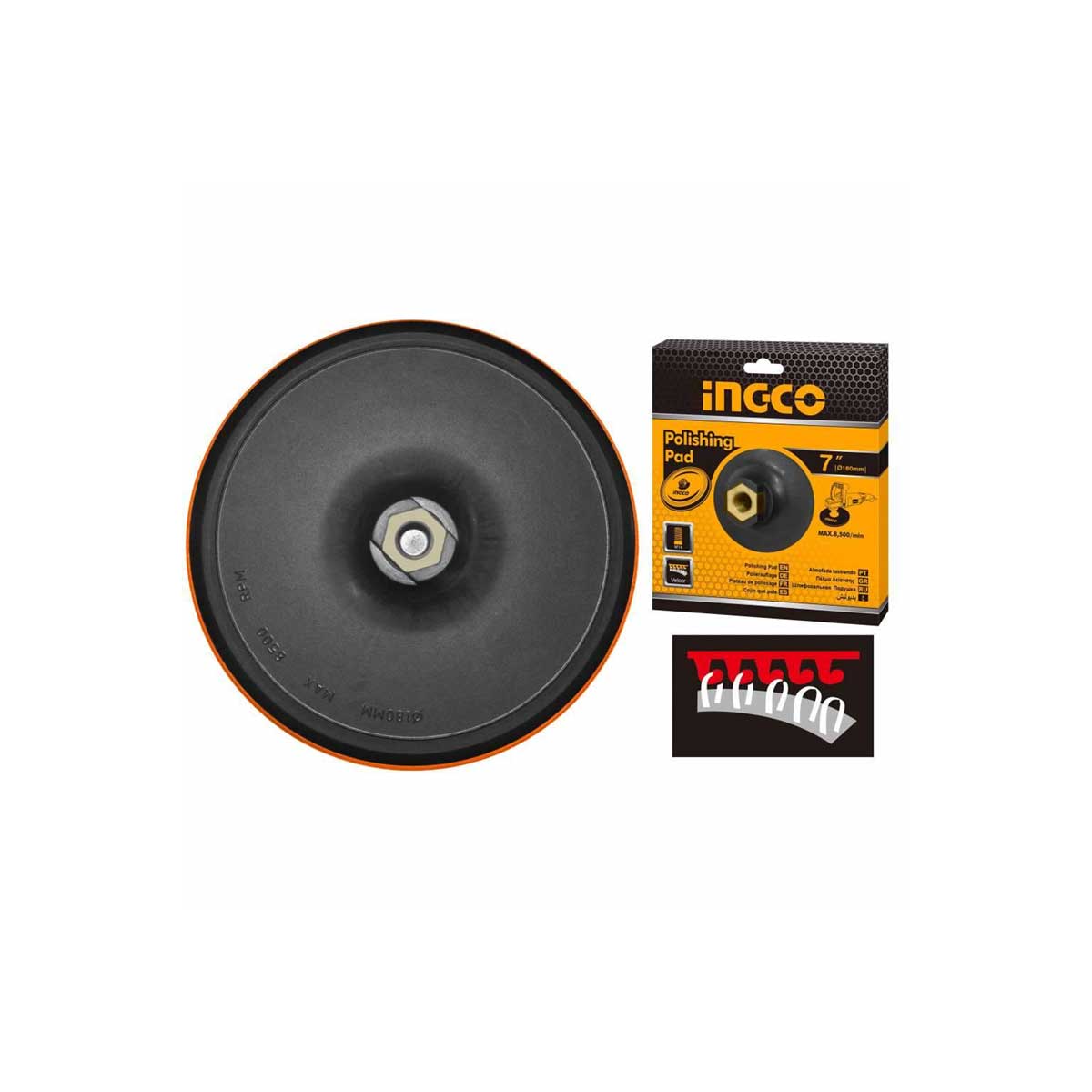 İNGCO 180 mm M14 CIRT ZIMPARA TABANI OTO BAKIM CİLA PARLATMA İNG-APP0111801