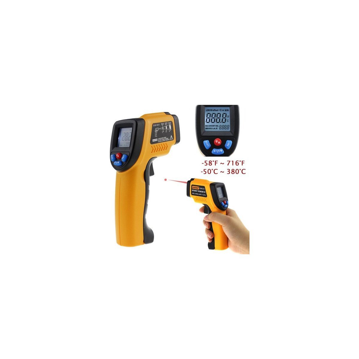  MASTECH GM320 LAZER INFRARED SICAKLIK ÖLÇÜM CİHAZI ATEŞ ÖLÇER TERMOMETRE TEMASSIZ KIZIL ÖTESİ VÜCUT ÖLÇÜ ALETİ ALINDAN ATEŞ ÖLÇER TERMOMETRE Thermometer