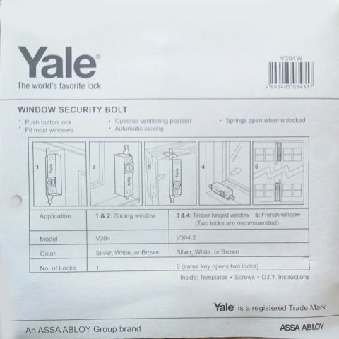 YALE V304W Beyaz KİLİT PENCERE EMNİYET KİLİDİ
