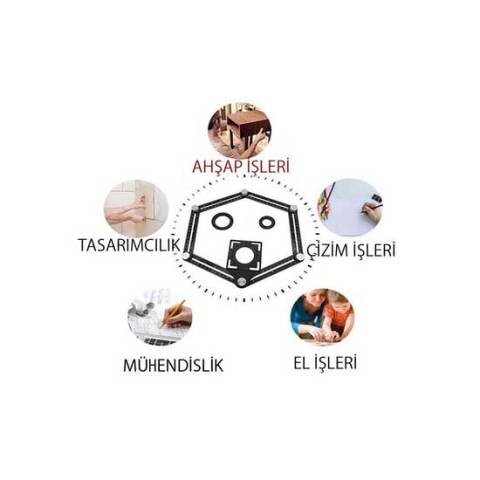 6 YÖNLÜ ÇOK AMAÇLI GÖNYE FONKSİYONLU ALÜMİNYUM DELİK AYARLAYICI ŞABLON CETVELİ ÖLÇÜM CİHAZI AYARLI AÇILI ŞABLON
