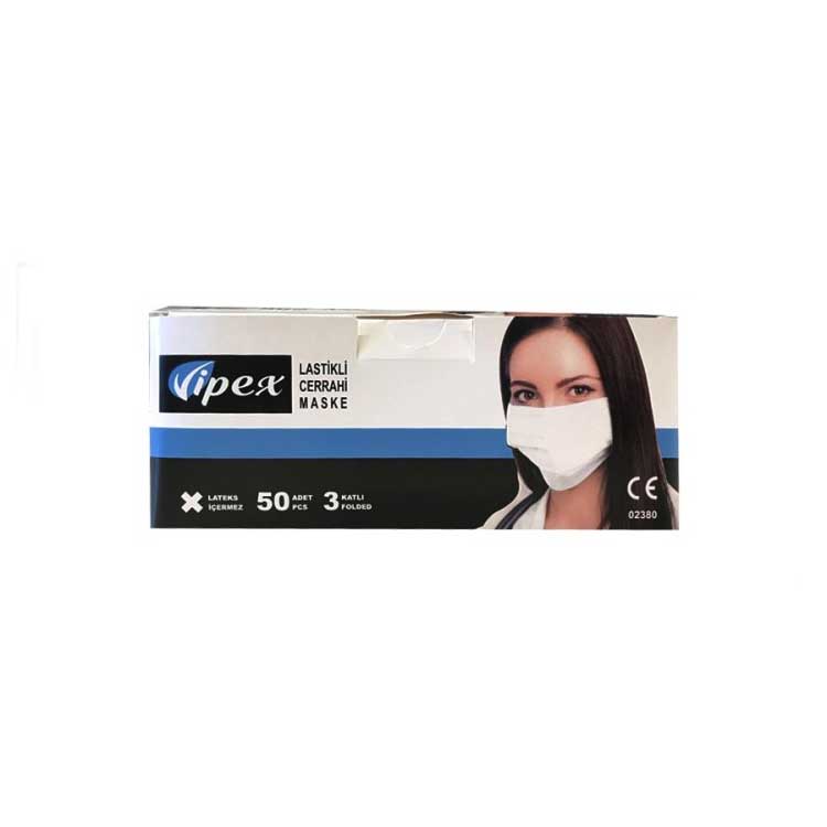 VİPEX 3 KATLI LASTİKLİ CERRAHİ MASKE TELLİ CE BELGELİ ULTRASONİK DİKİŞLİ MASKE KORONA