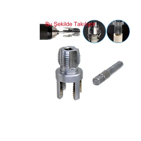 3/4 PVC PPRC BORU DİŞ AÇMA PAFTASI İÇ DİŞ ve DIŞ DİŞ AÇMA APARATI 3/4-25 mm AKÜLÜ VİDALAMA MATKAP İÇİN