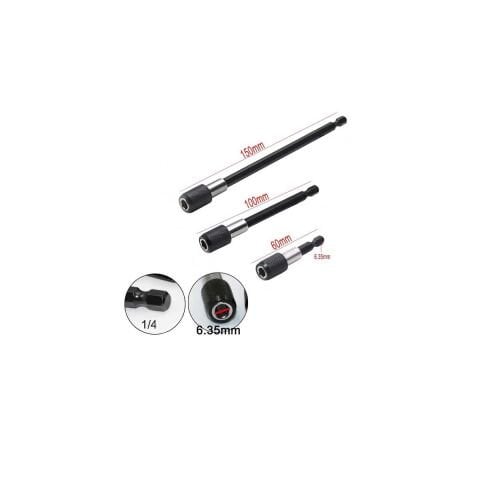 1/4 UZATMA HEX BİTS ŞAFTLI 3 PARÇA BİTS UÇ 6.35 mm 60-100-150 mm MANYETİK BİTS SOMUN ADAPTÖRÜ-ÇATI VİDASI