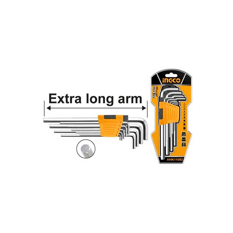 İNGCO 9 lu Ekstra UZUN ALLEN ANAHTAR SETİ 1.5-10 mm İNG-HHK11092 ALYAN