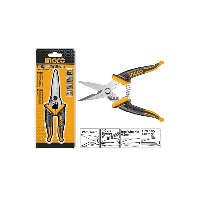 İNGCO 178 mm ENDÜSTRİYEL ELEKTRİKÇİ MAKASI İNG-HES0187 ÇOK AMAÇLI MAKAS ince sac