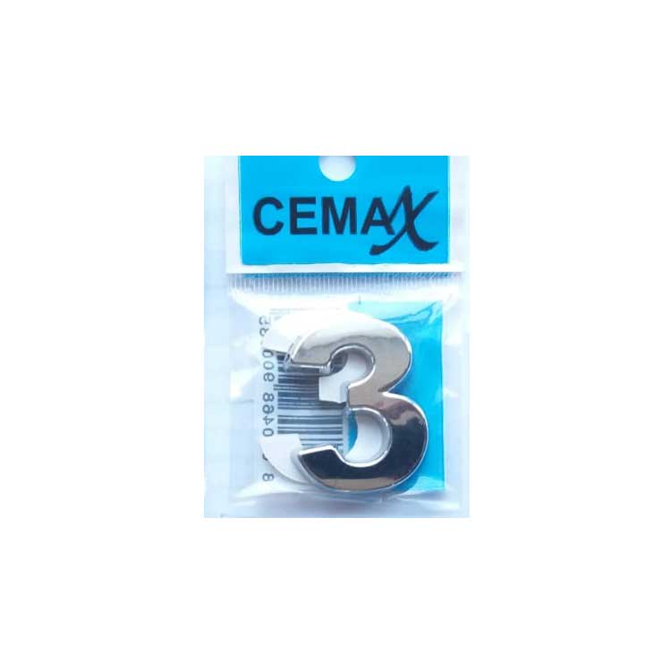 CEMAX RAKAM 3 no Krom KAPI NUMARASI PLASTİK YAPIŞKANLI 3.75 cm